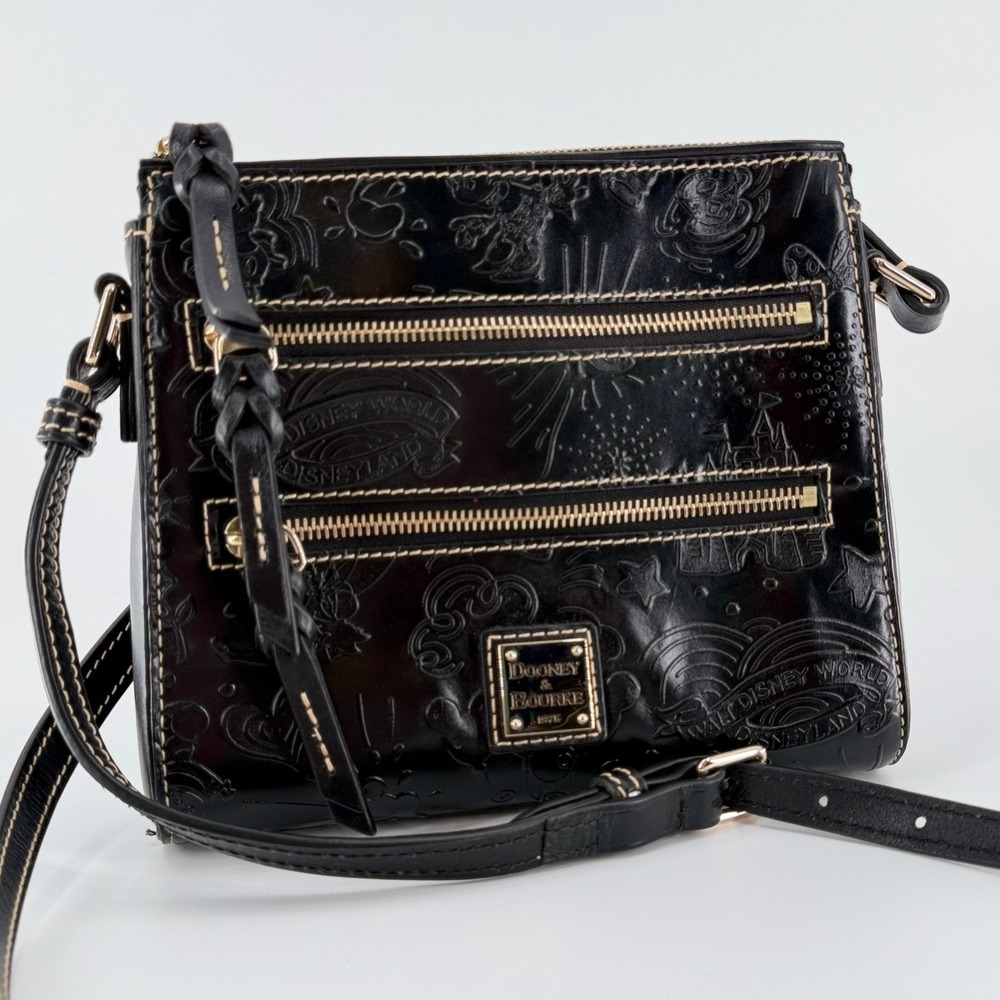 DOONEY AND BOURKE Disney Black Embossed Peyton Triple Zip Crossbody Bag